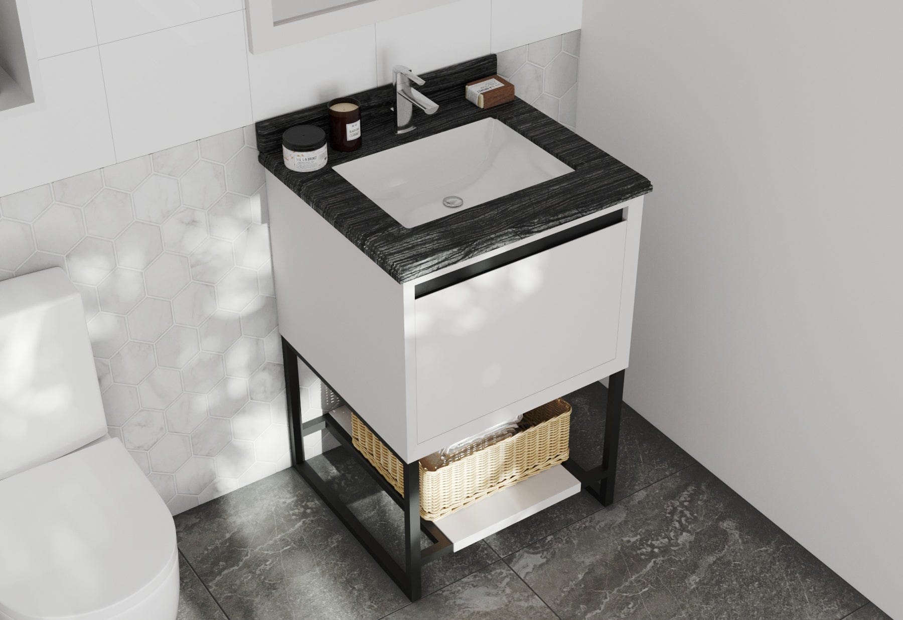 Laviva 313SMR-24W-BW Laviva Alto 24" White Bathroom Vanity with Black Wood Marble Countertop 313SMR-24W-BW