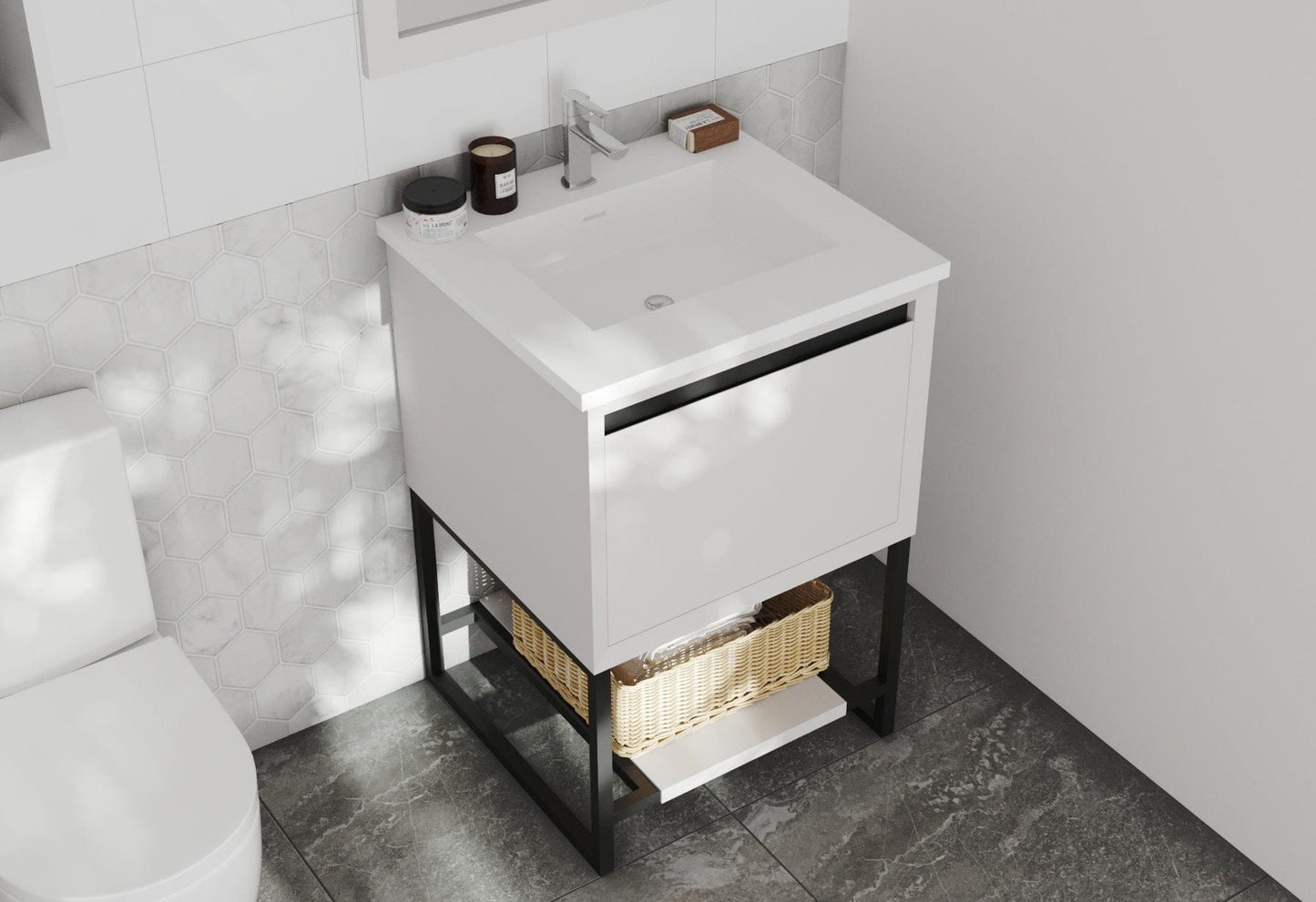 Laviva 313SMR-24W-MW Laviva Alto 24" White Bathroom Vanity with Matte White VIVA Stone Solid Surface Countertop 313SMR-24W-MW