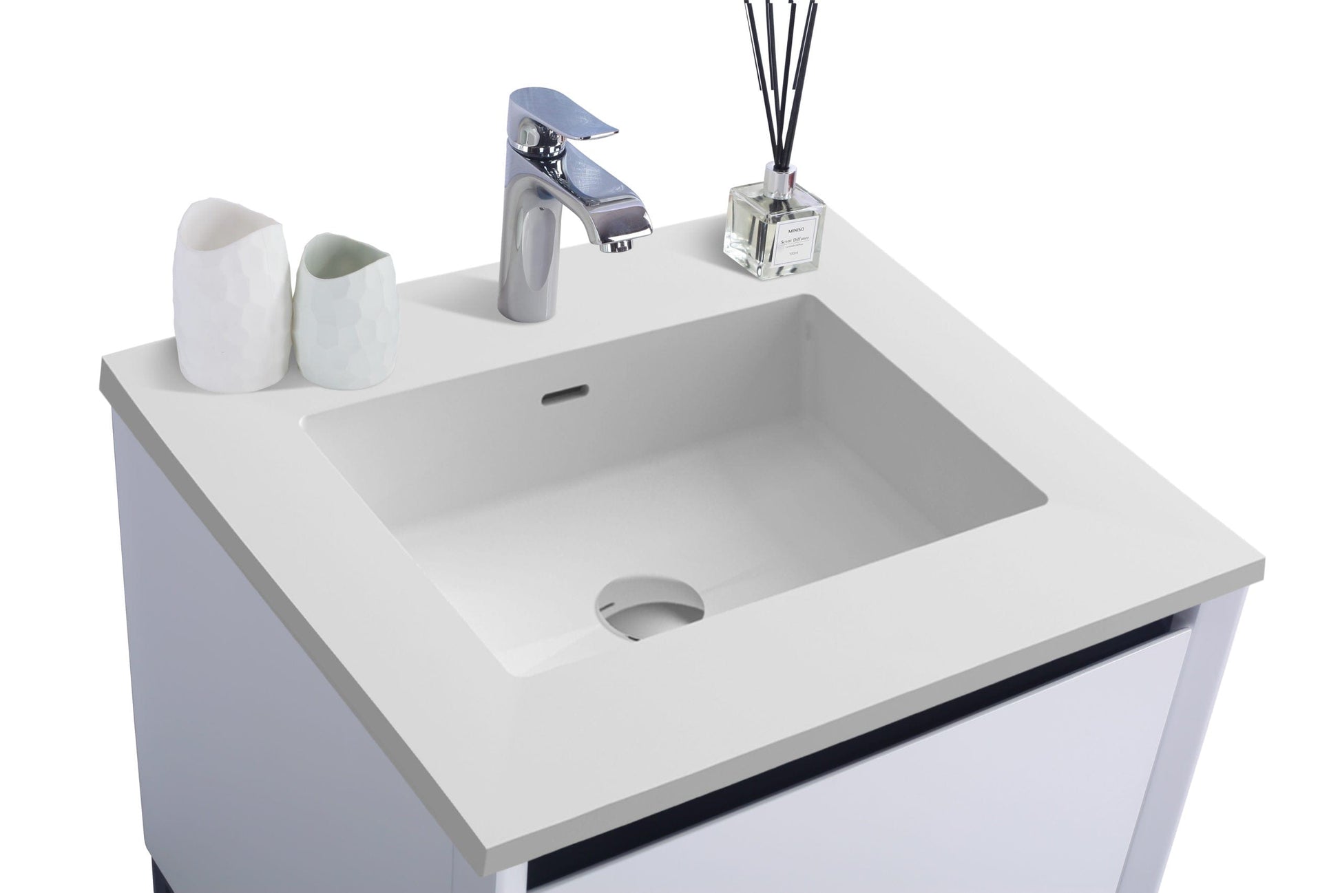 Laviva 313SMR-24W-MW Laviva Alto 24" White Bathroom Vanity with Matte White VIVA Stone Solid Surface Countertop 313SMR-24W-MW