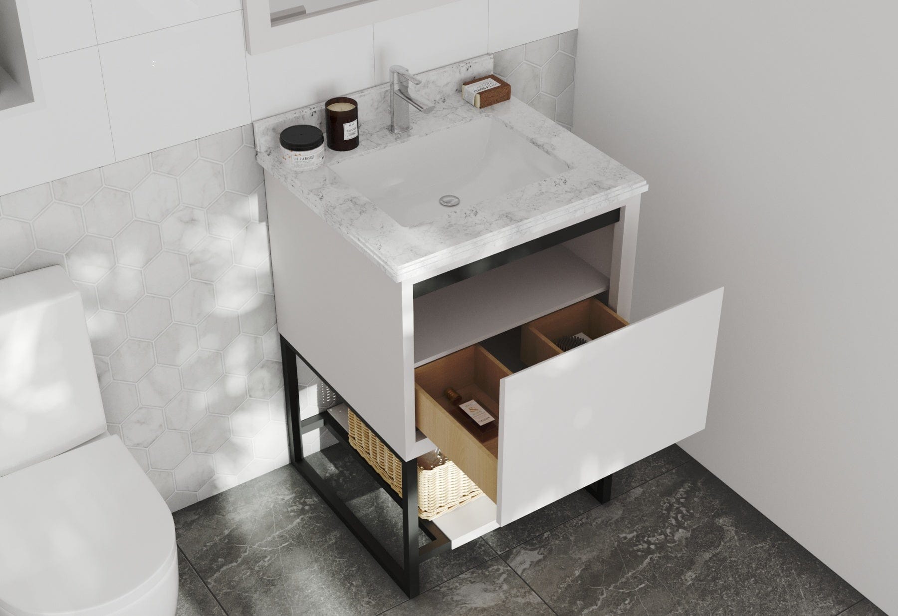 Laviva 313SMR-24W-WC Laviva Alto 24" White Bathroom Vanity with White Carrara Marble Countertop 313SMR-24W-WC