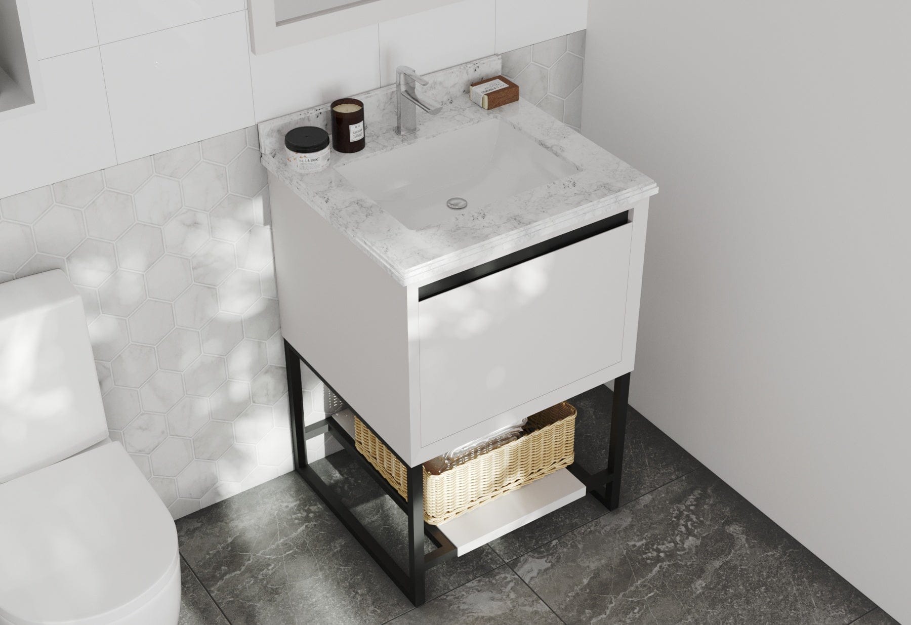 Laviva 313SMR-24W-WC Laviva Alto 24" White Bathroom Vanity with White Carrara Marble Countertop 313SMR-24W-WC