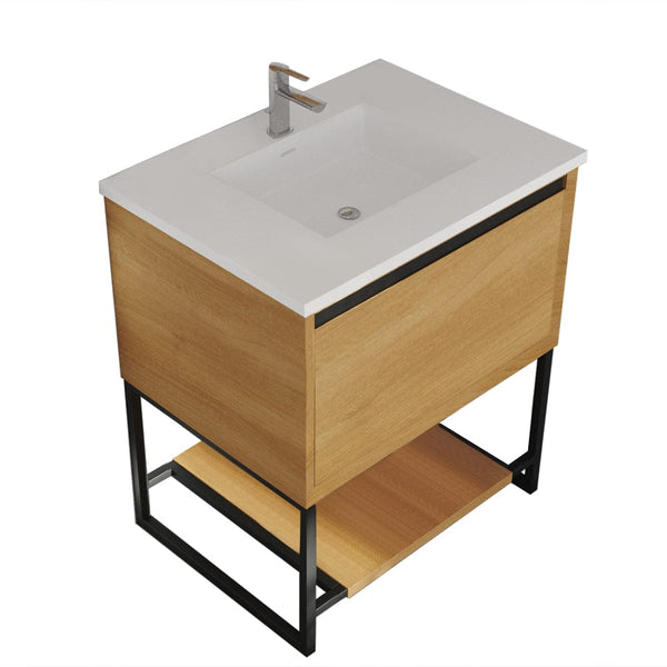 Laviva 313SMR-30CO-MW Laviva Alto 30 California White Oak Bathroom Vanity with Matte White VIVA Stone Solid Surface Countertop 313SMR-30CO-MW