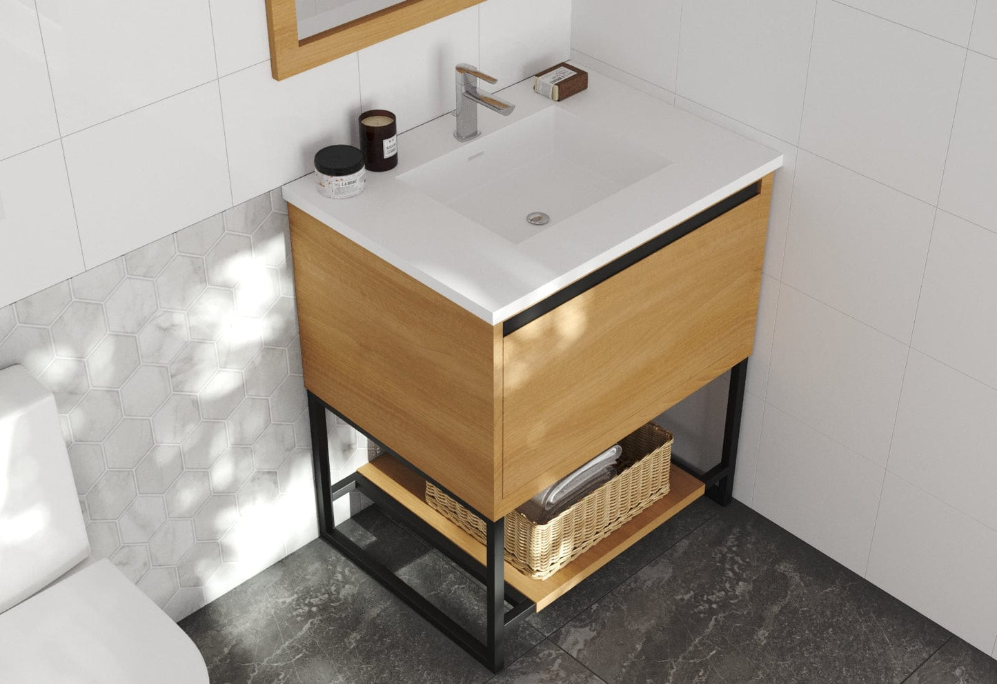 Laviva 313SMR-30CO-MW Laviva Alto 30" California White Oak Bathroom Vanity with Matte White VIVA Stone Solid Surface Countertop 313SMR-30CO-MW