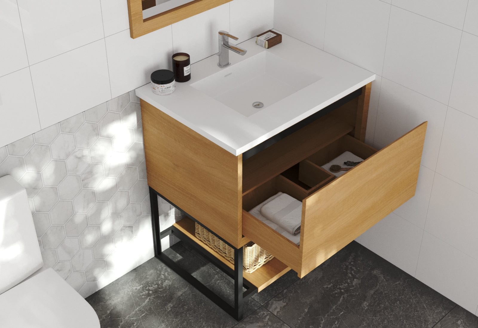 Laviva 313SMR-30CO-MW Laviva Alto 30" California White Oak Bathroom Vanity with Matte White VIVA Stone Solid Surface Countertop 313SMR-30CO-MW