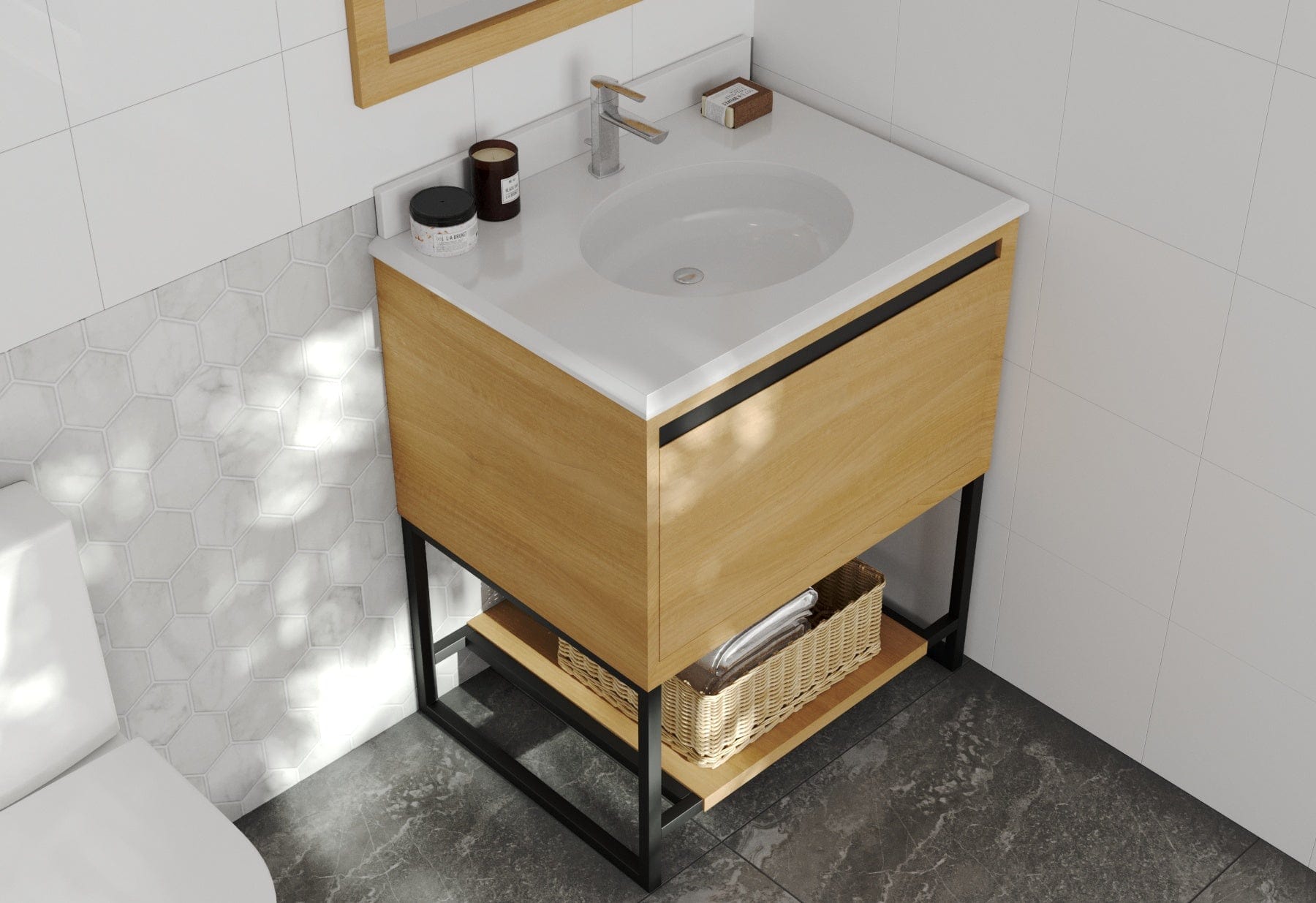 Laviva 313SMR-30CO-PW Laviva Alto 30" California White Oak Bathroom Vanity with Pure White Phoenix Stone Countertop 313SMR-30CO-PW