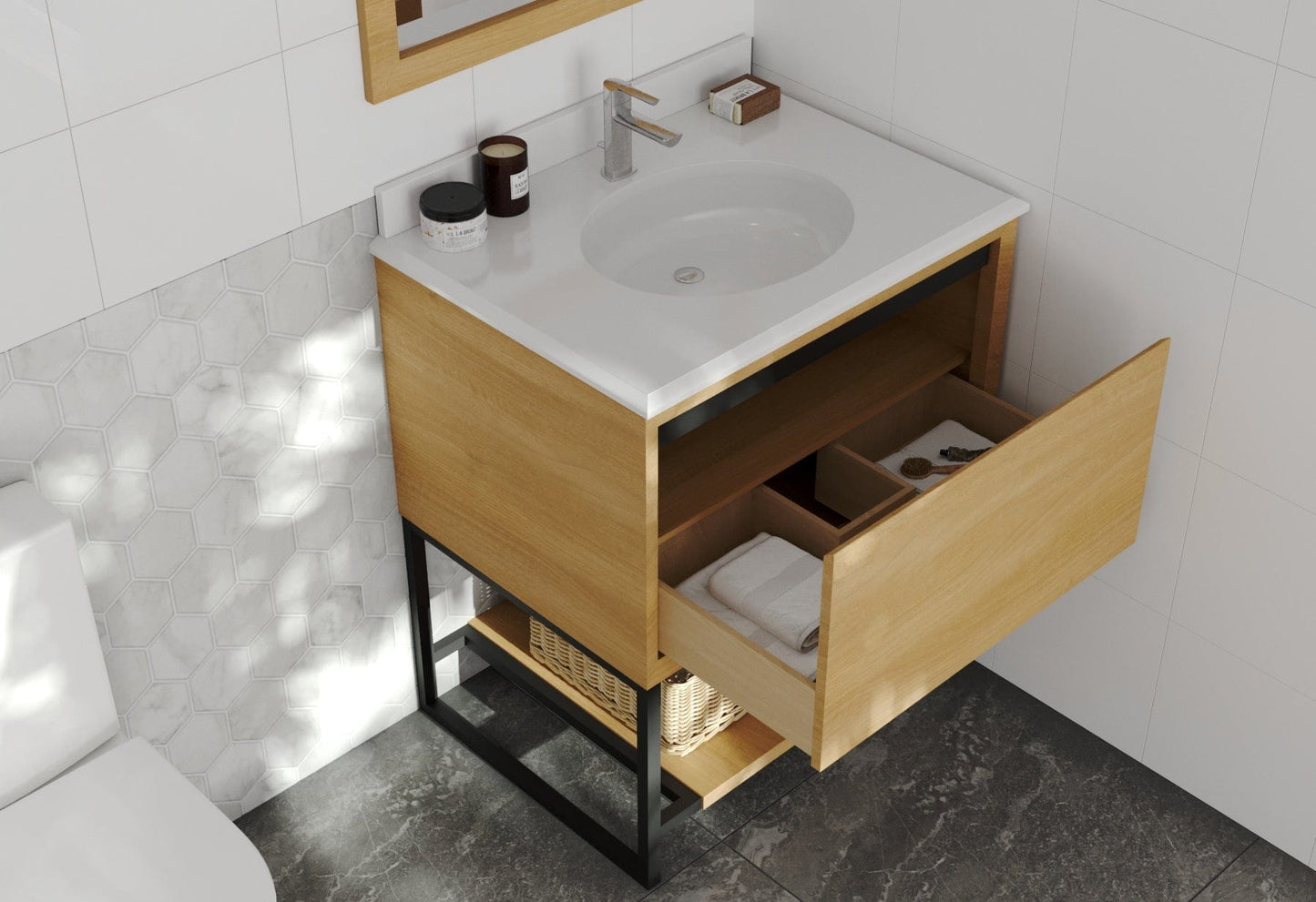 Laviva 313SMR-30CO-PW Laviva Alto 30" California White Oak Bathroom Vanity with Pure White Phoenix Stone Countertop 313SMR-30CO-PW