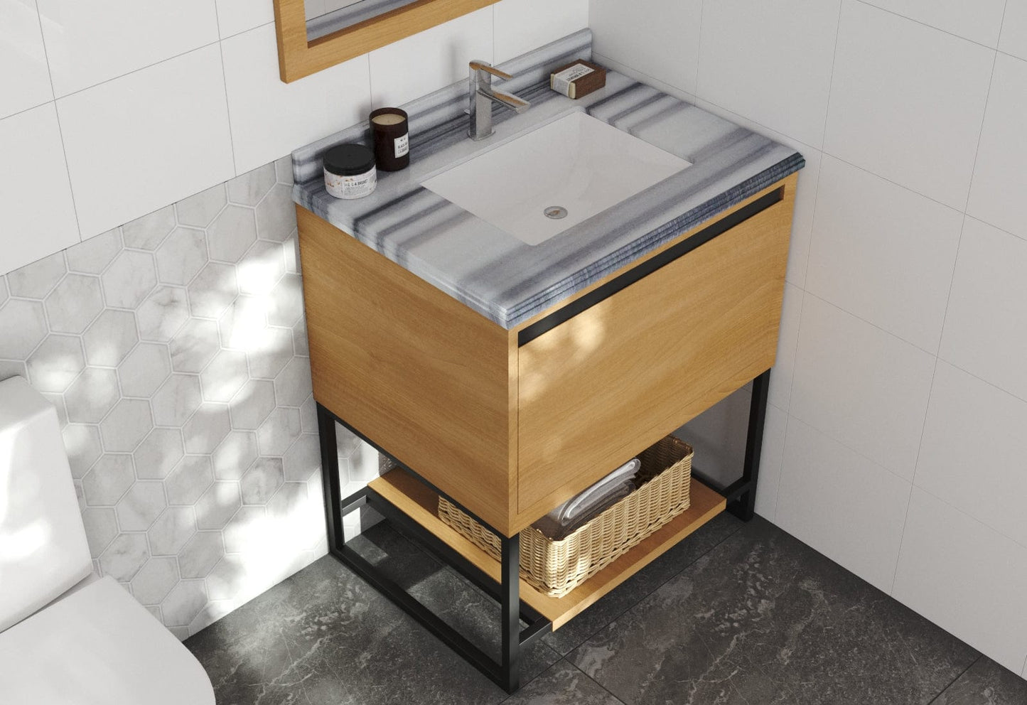 Laviva 313SMR-30CO-WS Laviva Alto 30" California White Oak Bathroom Vanity with White Stripes Marble Countertop 313SMR-30CO-WS