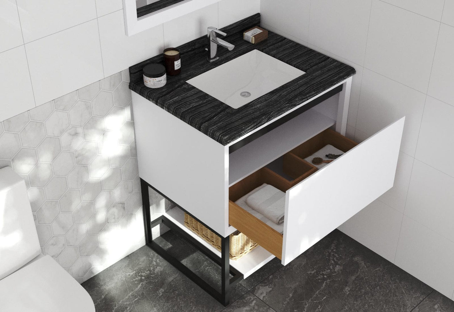 Laviva 313SMR-30W-BW Laviva Alto 30" White Bathroom Vanity with Black Wood Marble Countertop 313SMR-30W-BW