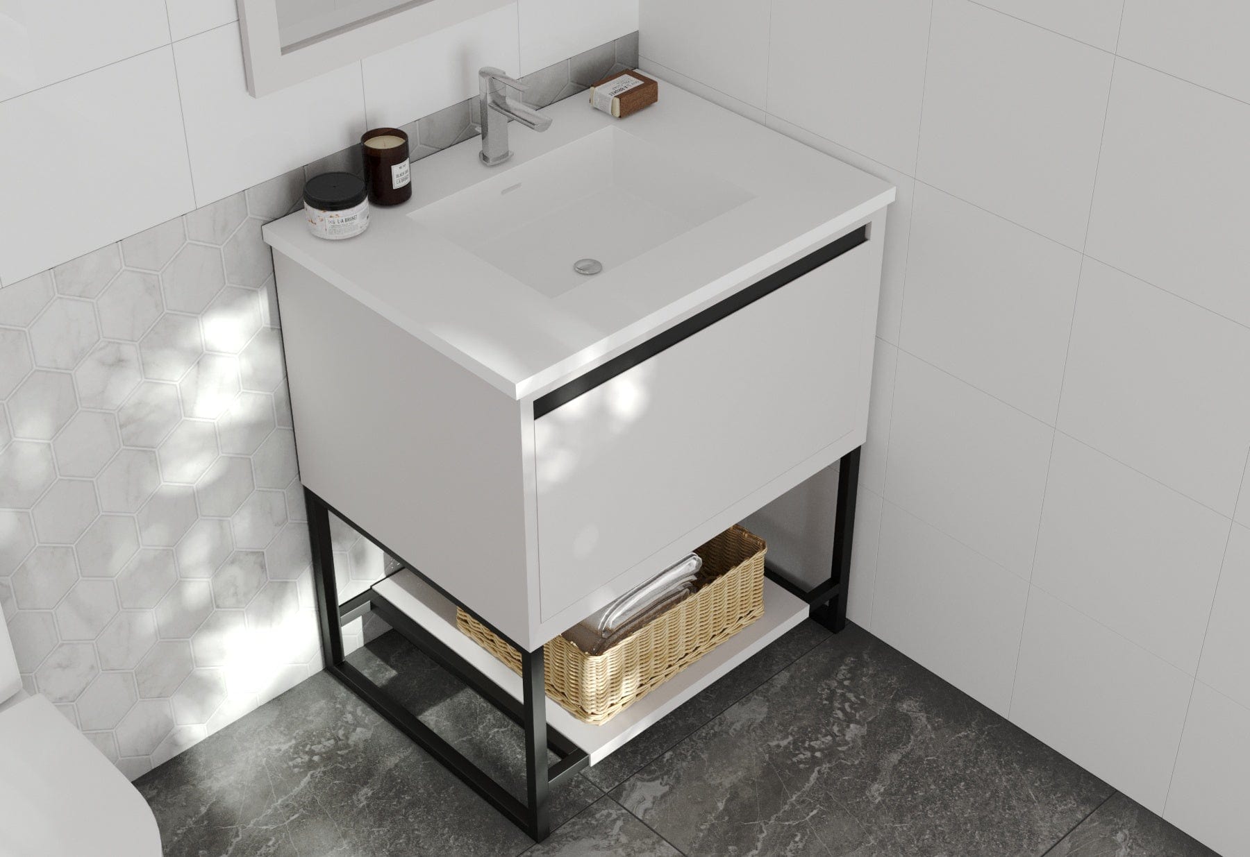 Laviva 313SMR-30W-MW Laviva Alto 30" White Bathroom Vanity with Matte White VIVA Stone Solid Surface Countertop 313SMR-30W-MW