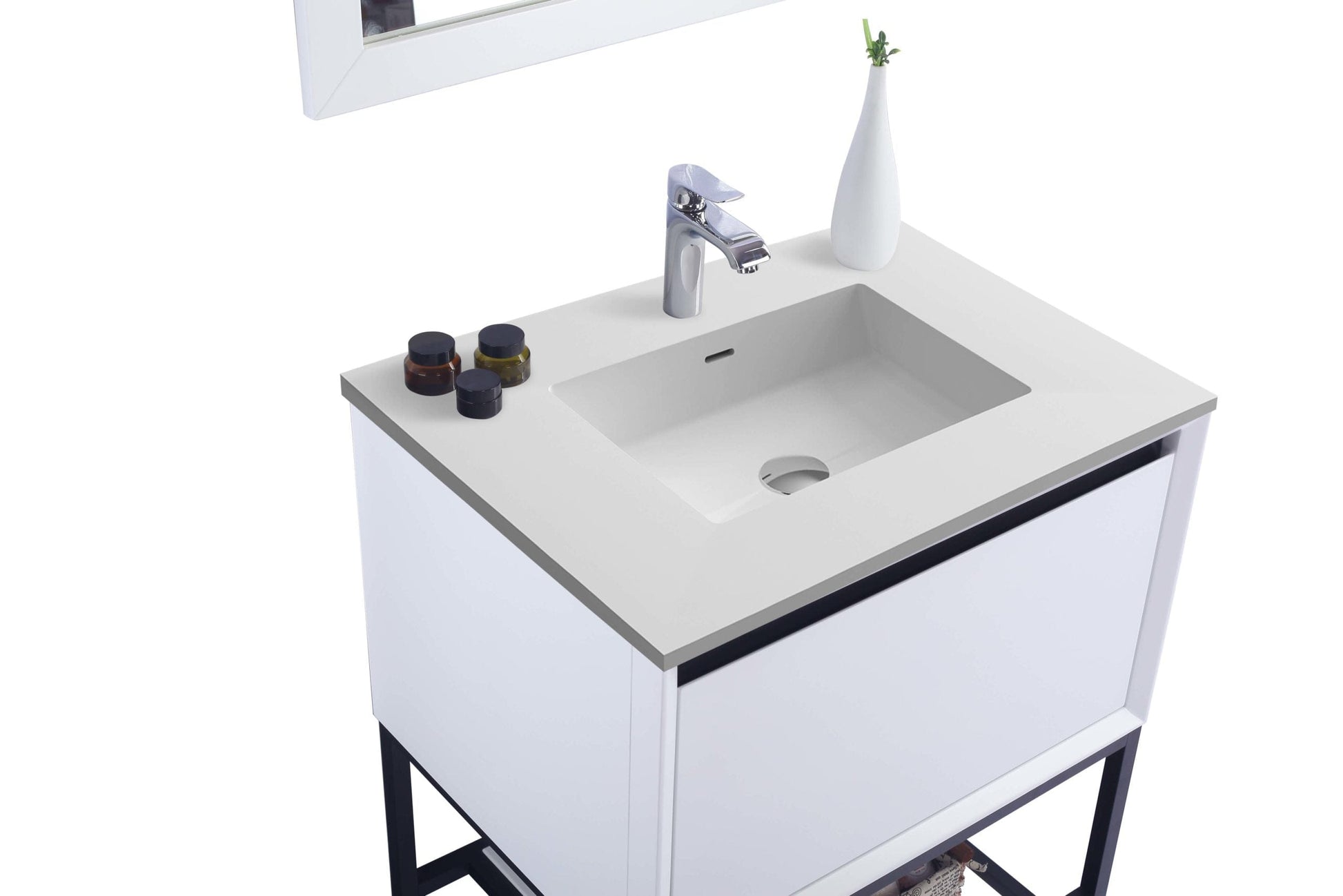 Laviva 313SMR-30W-MW Laviva Alto 30" White Bathroom Vanity with Matte White VIVA Stone Solid Surface Countertop 313SMR-30W-MW