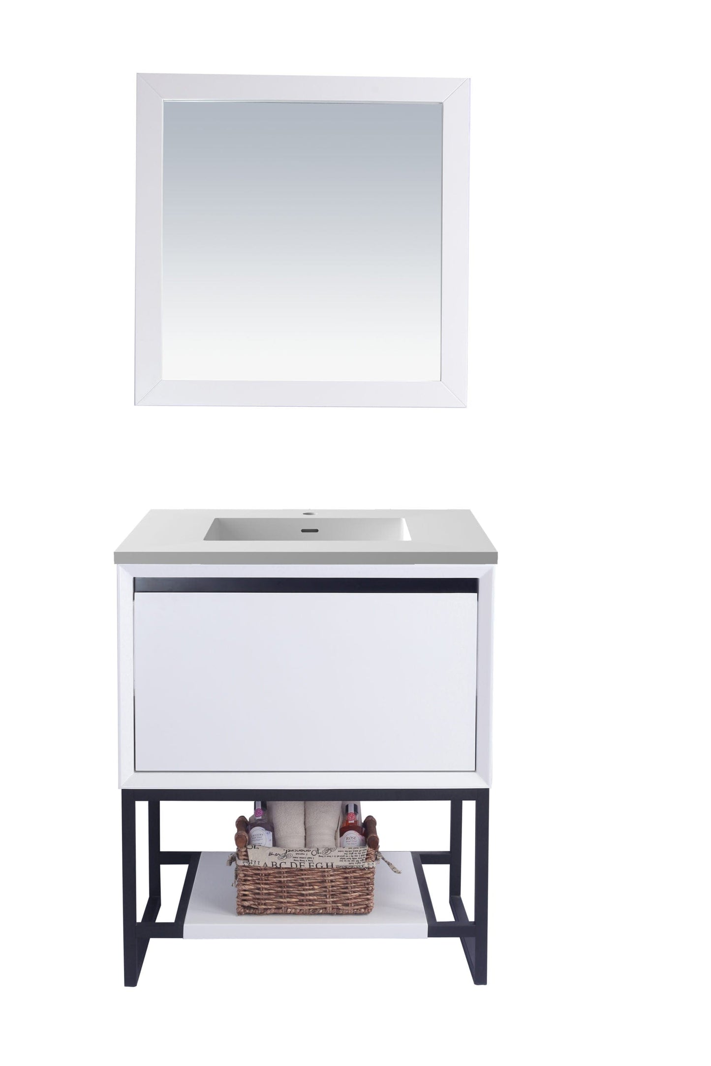 Laviva 313SMR-30W-MW Laviva Alto 30" White Bathroom Vanity with Matte White VIVA Stone Solid Surface Countertop 313SMR-30W-MW