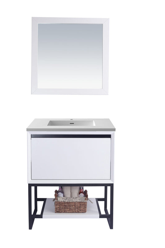 Laviva 313SMR-30W-MW Laviva Alto 30" White Bathroom Vanity with Matte White VIVA Stone Solid Surface Countertop 313SMR-30W-MW