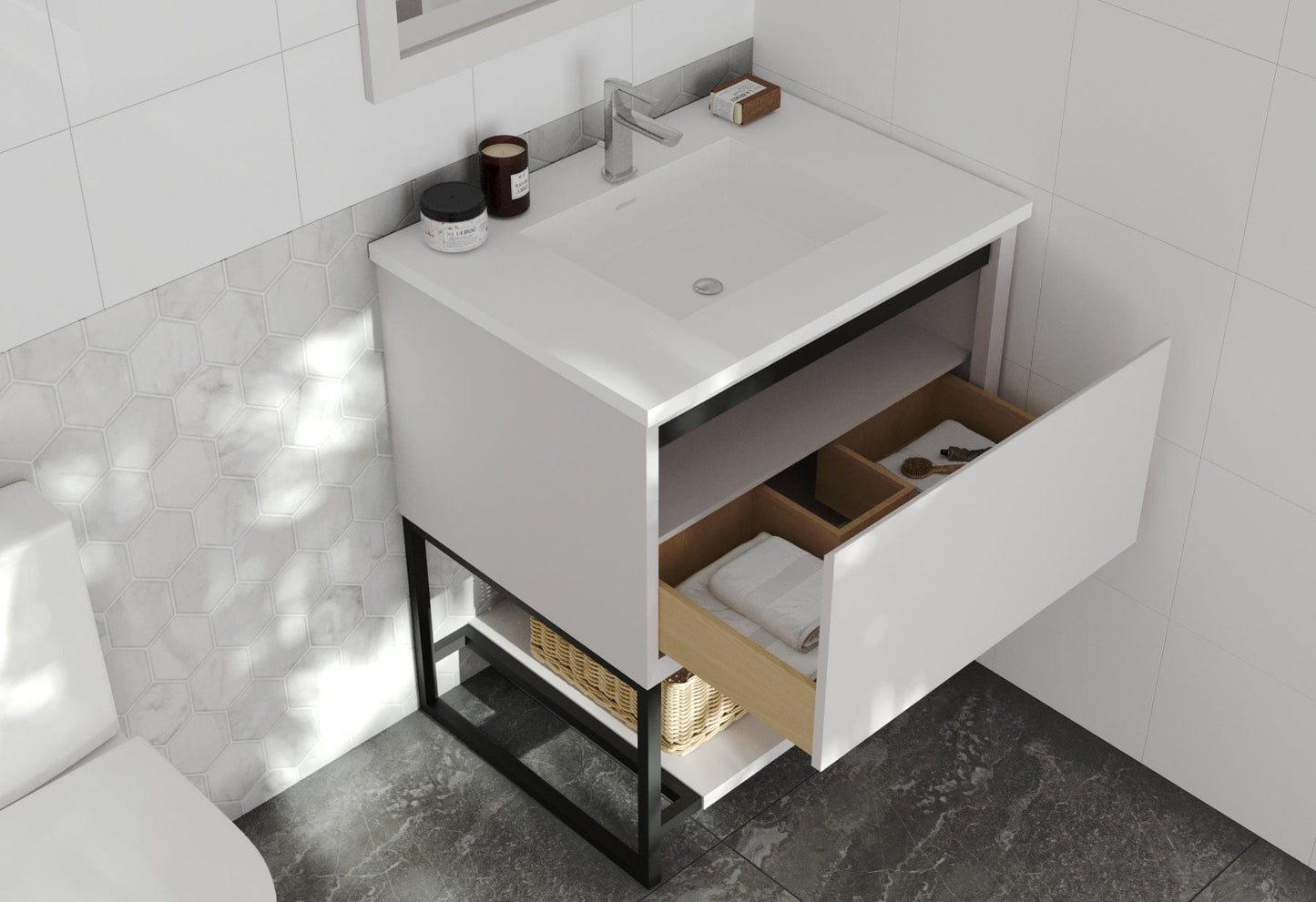 Laviva 313SMR-30W-MW Laviva Alto 30" White Bathroom Vanity with Matte White VIVA Stone Solid Surface Countertop 313SMR-30W-MW