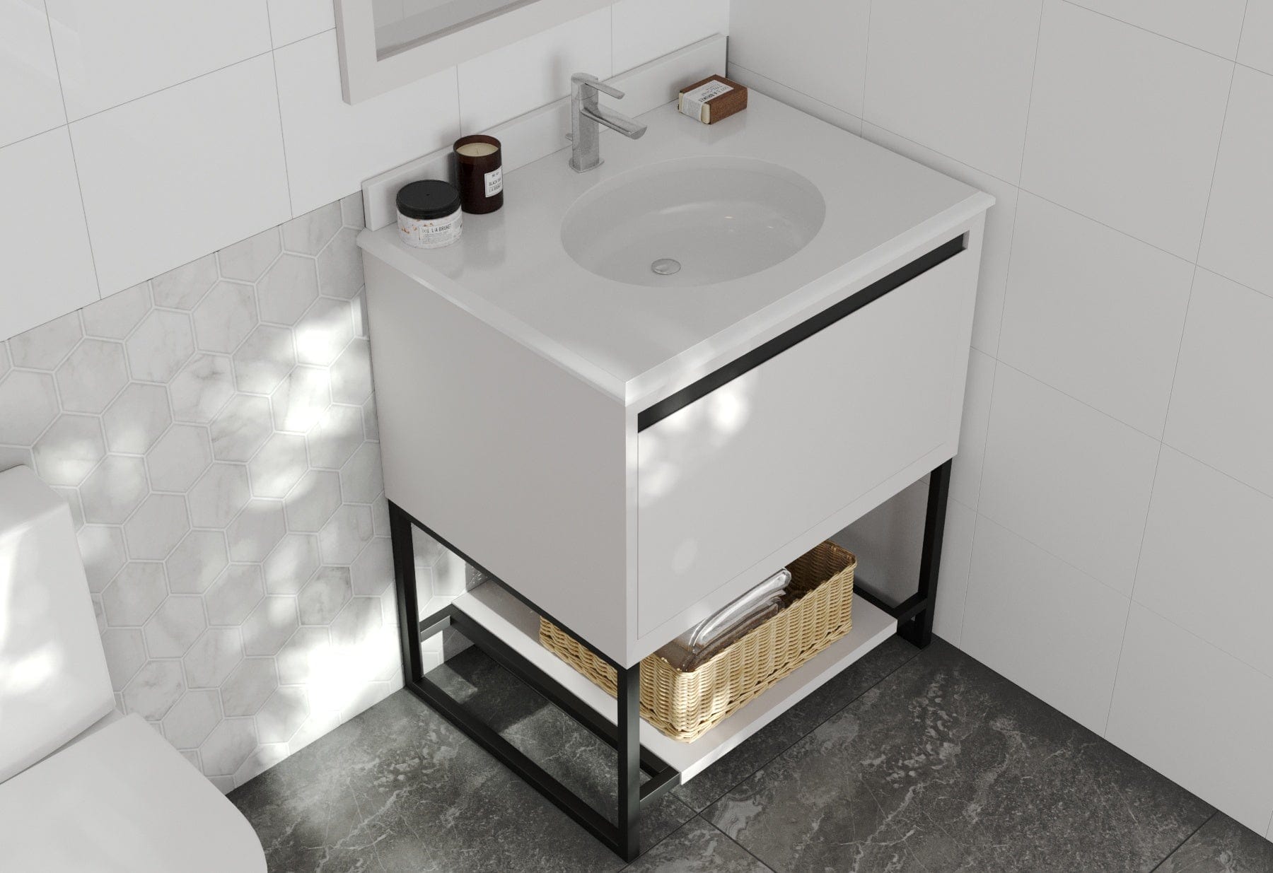 Laviva 313SMR-30W-PW Laviva Alto 30" White Bathroom Vanity with Pure White Phoenix Stone Countertop 313SMR-30W-PW