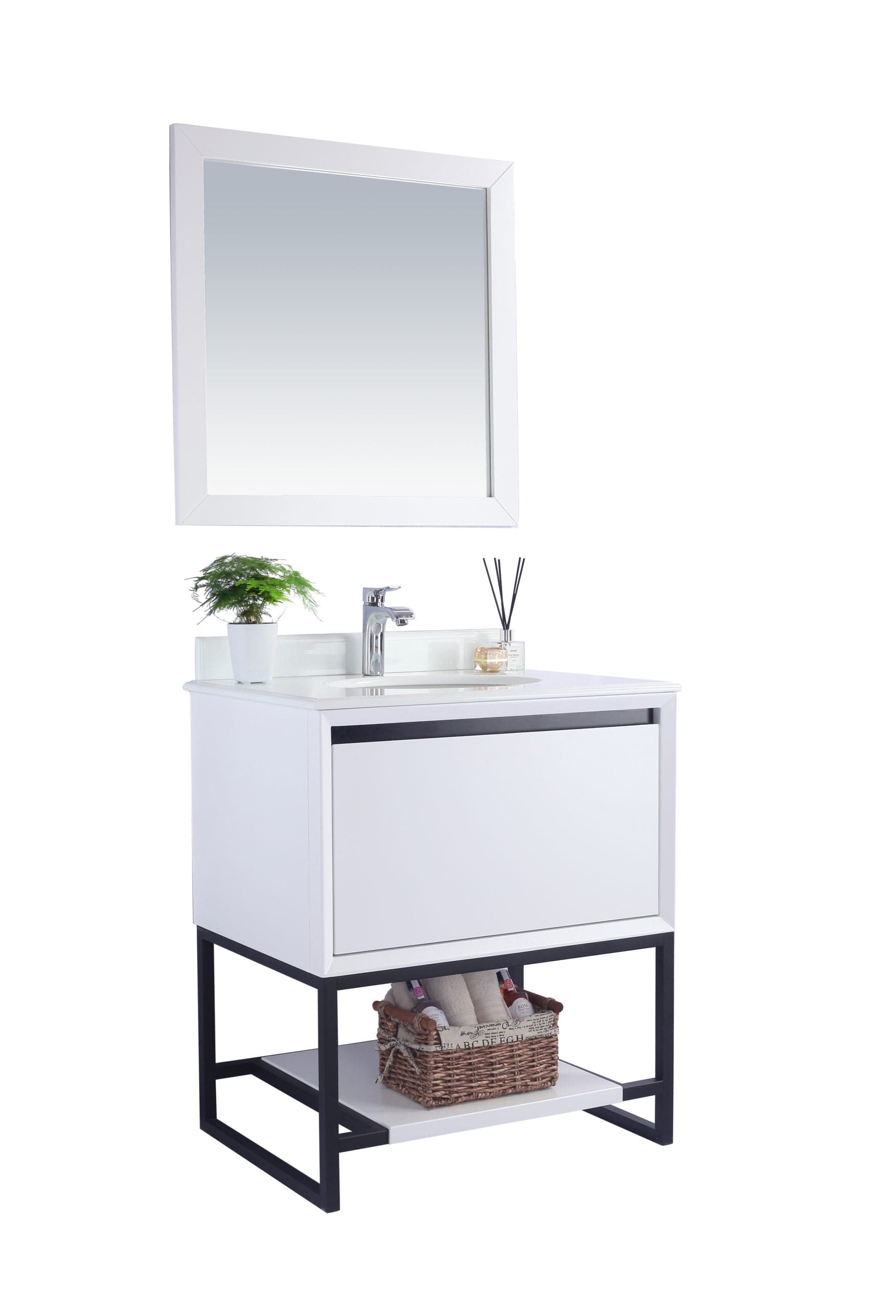 Laviva 313SMR-30W-PW Laviva Alto 30" White Bathroom Vanity with Pure White Phoenix Stone Countertop 313SMR-30W-PW