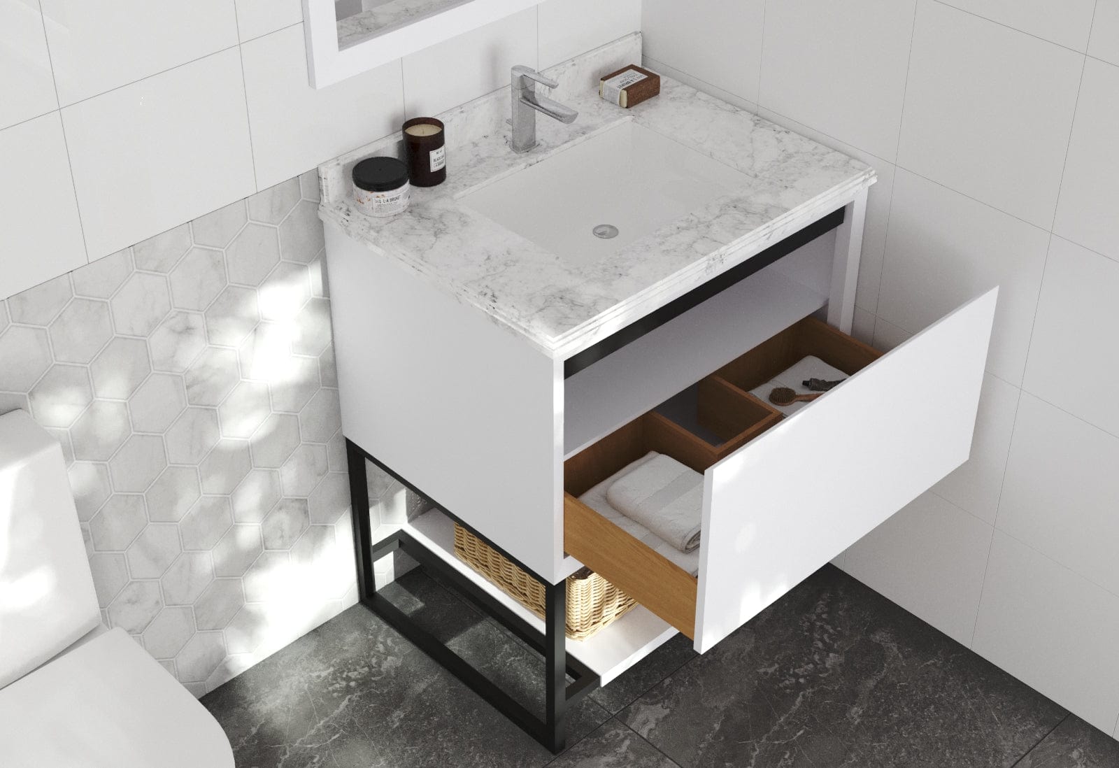 Laviva 313SMR-30W-WC Laviva Alto 30" White Bathroom Vanity with White Carrara Marble Countertop 313SMR-30W-WC