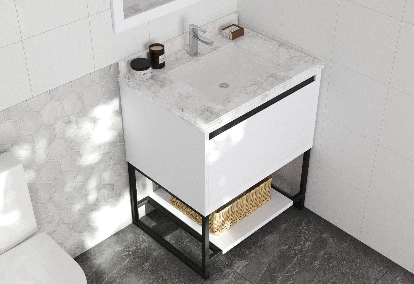 Laviva 313SMR-30W-WC Laviva Alto 30" White Bathroom Vanity with White Carrara Marble Countertop 313SMR-30W-WC