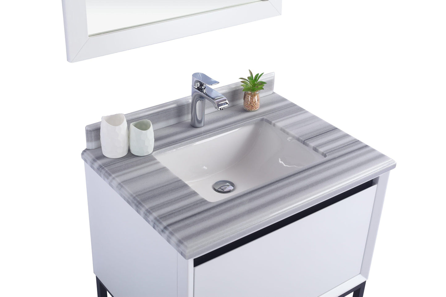 Laviva 313SMR-30W-WS Laviva Alto 30" White Bathroom Vanity with White Stripes Marble Countertop 313SMR-30W-WS