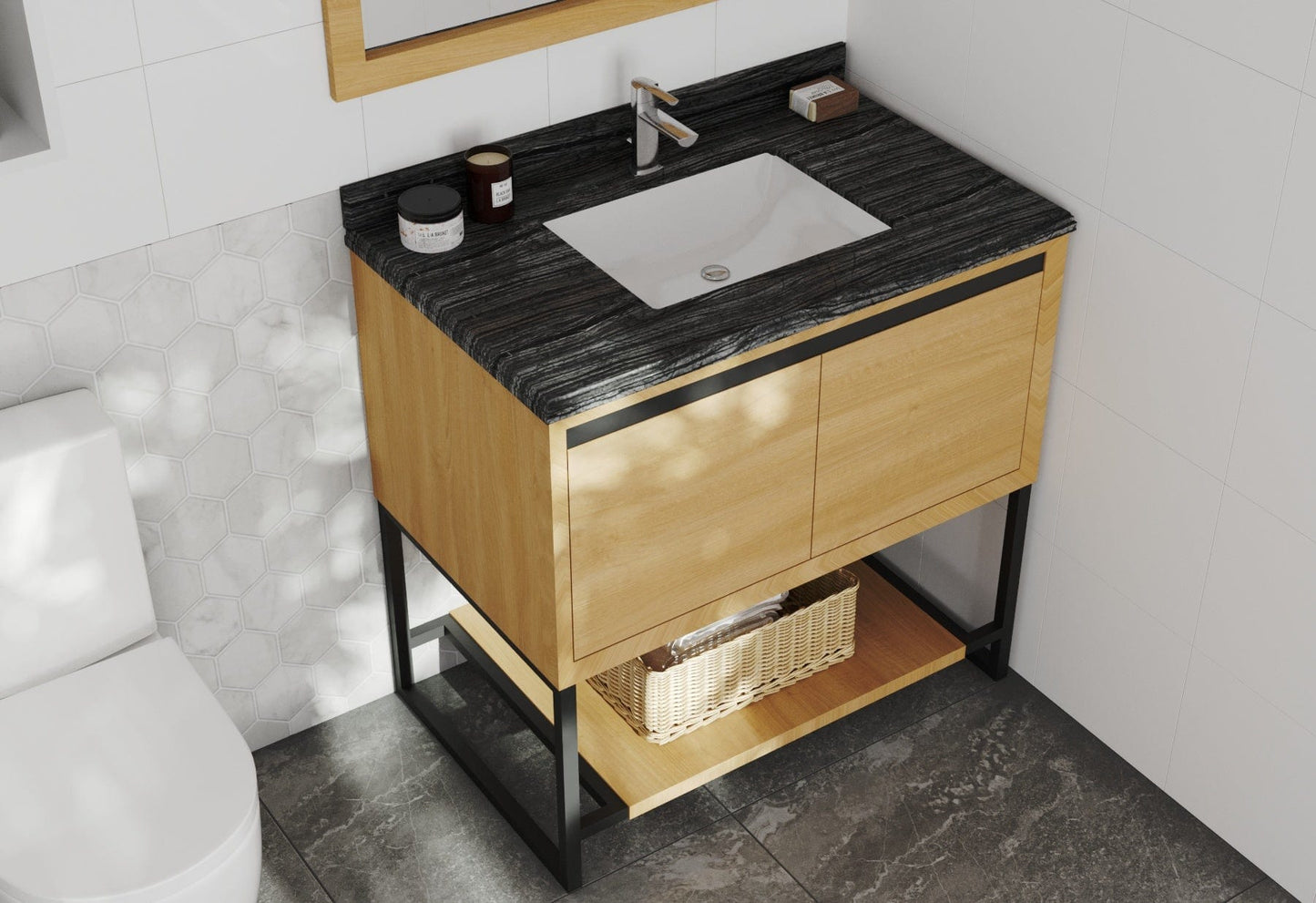 Laviva 313SMR-36CO-BW Laviva Alto 36" California White Oak Bathroom Vanity with Black Wood Marble Countertop 313SMR-36CO-BW