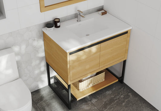 Laviva 313SMR-36CO-MW Laviva Alto 36" California White Oak Bathroom Vanity with Matte White VIVA Stone Solid Surface Countertop 313SMR-36CO-MW