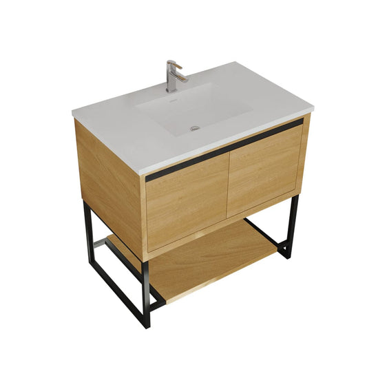 Laviva 313SMR-36CO-MW Laviva Alto 36" California White Oak Bathroom Vanity with Matte White VIVA Stone Solid Surface Countertop 313SMR-36CO-MW