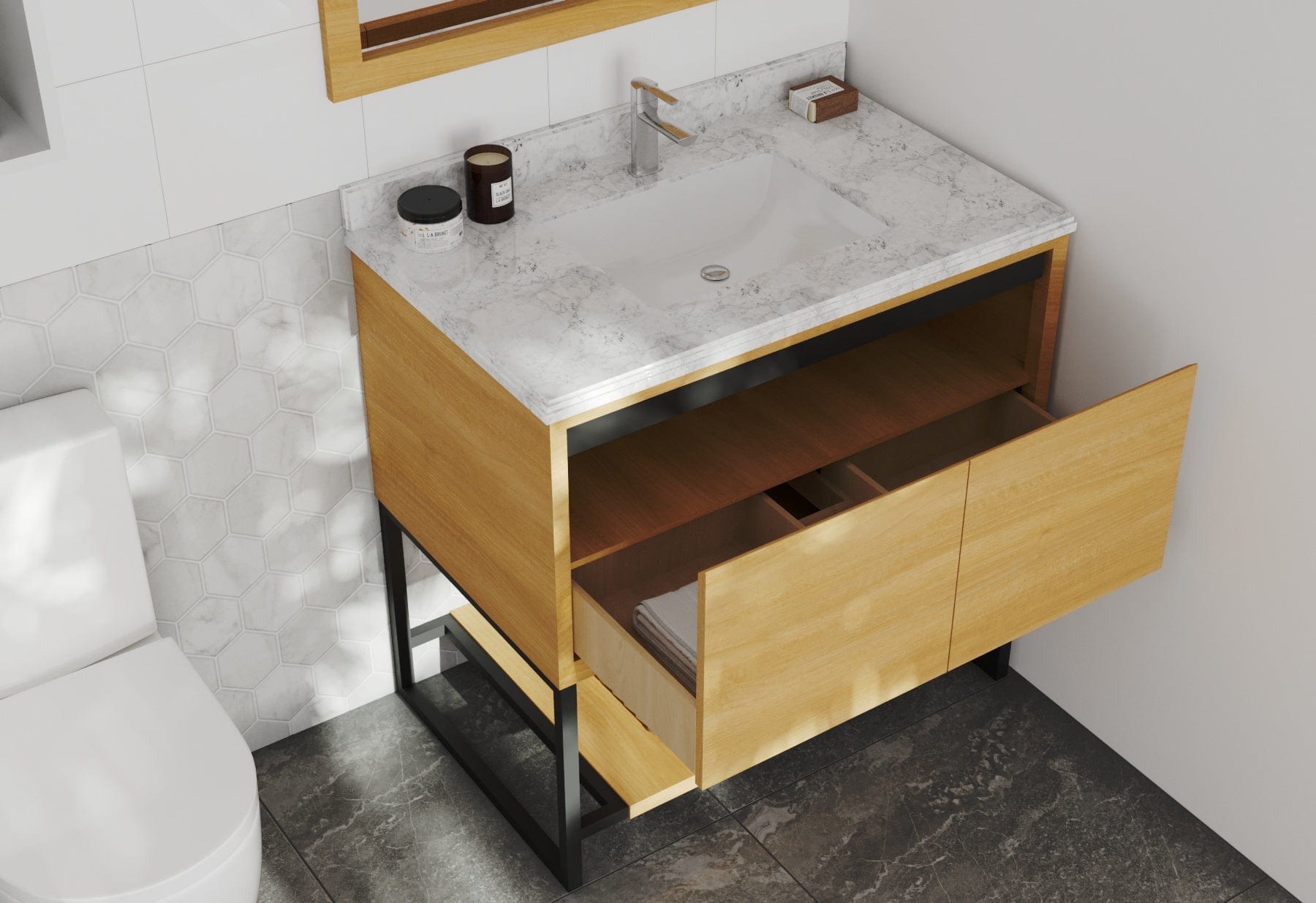 Laviva 313SMR-36CO-WC Laviva Alto 36" California White Oak Bathroom Vanity with White Carrara Marble Countertop 313SMR-36CO-WC