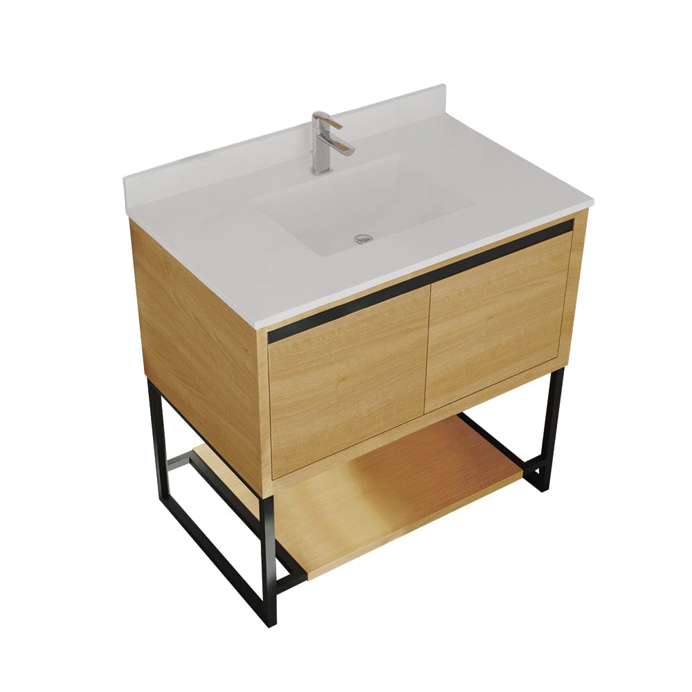 Laviva 313SMR-36CO-WQ Laviva Alto 36" California White Oak Bathroom Vanity with White Quartz Countertop 313SMR-36CO-WQ