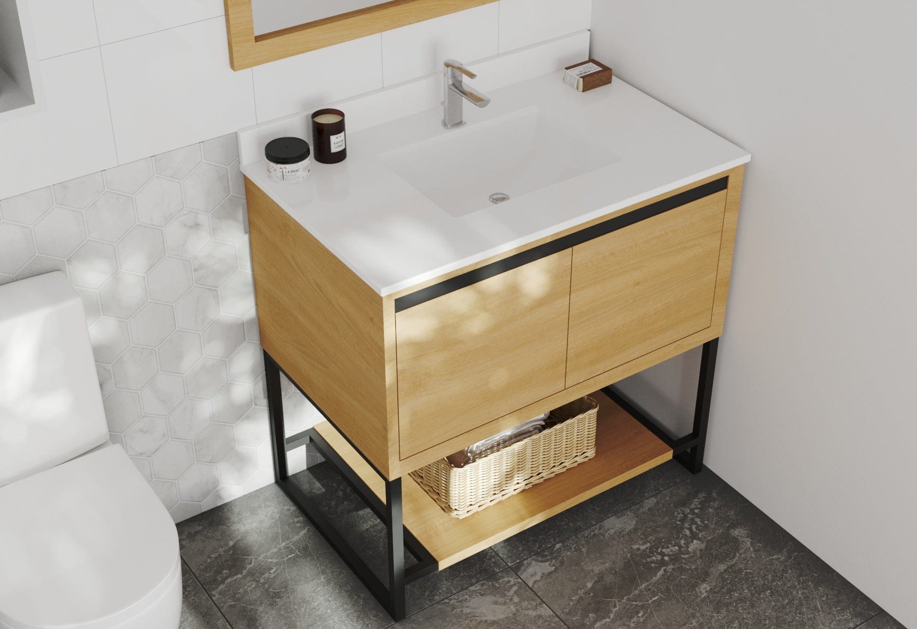 Laviva 313SMR-36CO-WQ Laviva Alto 36" California White Oak Bathroom Vanity with White Quartz Countertop 313SMR-36CO-WQ