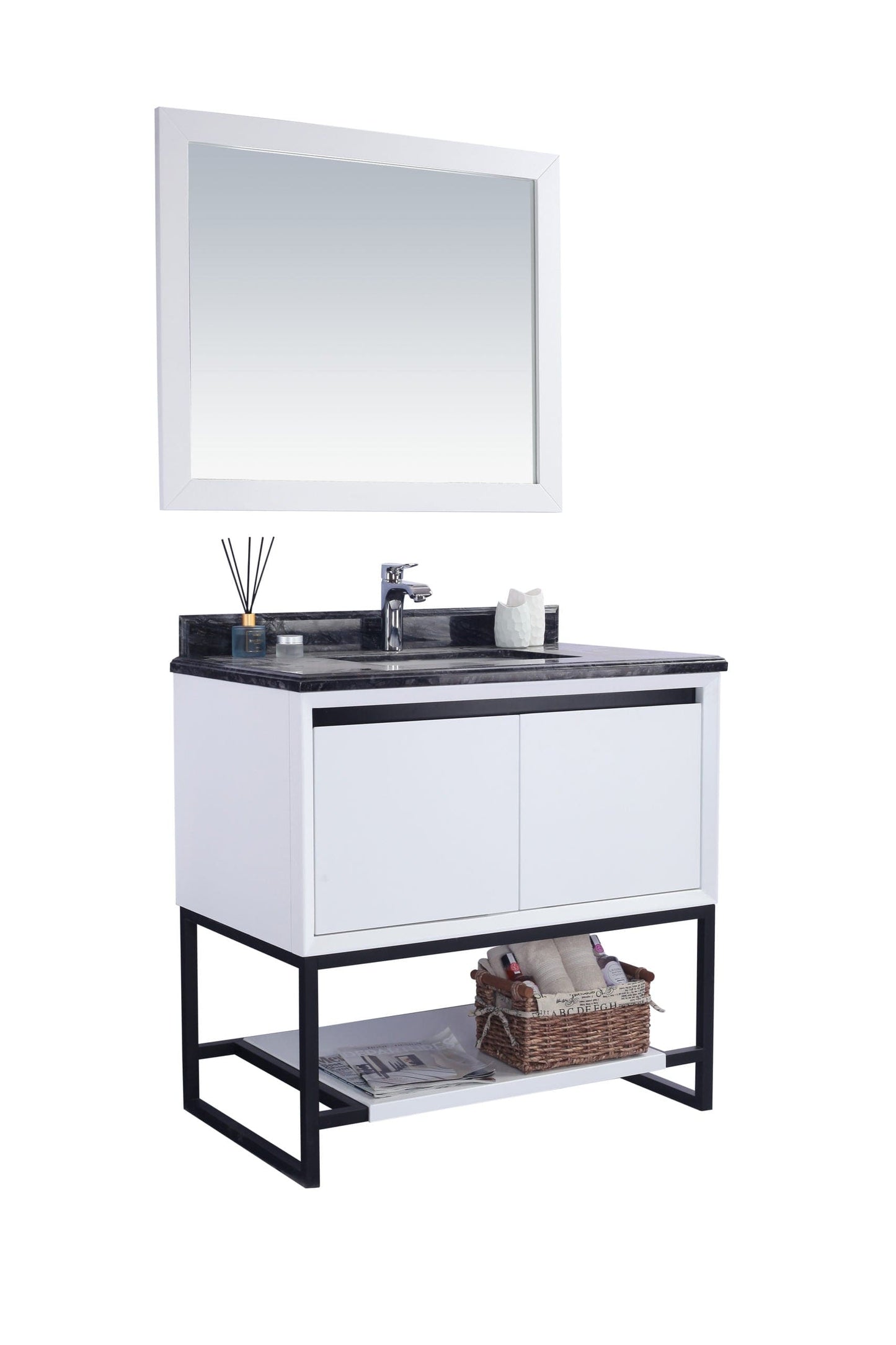 Laviva 313SMR-36W-BW Laviva Alto 36" White Bathroom Vanity with Black Wood Marble Countertop 313SMR-36W-BW