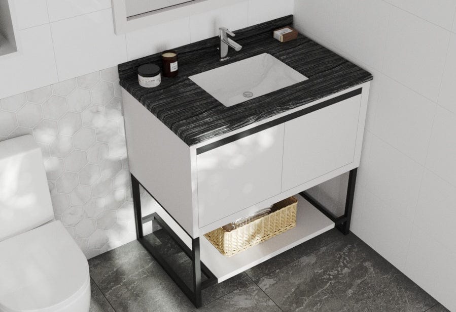 Laviva 313SMR-36W-BW Laviva Alto 36" White Bathroom Vanity with Black Wood Marble Countertop 313SMR-36W-BW