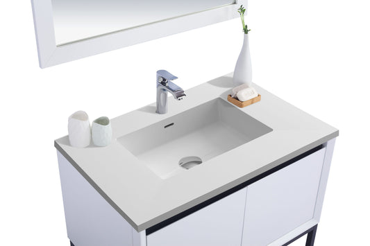 Laviva 313SMR-36W-MW Laviva Alto 36" White Bathroom Vanity with Matte White VIVA Stone Solid Surface Countertop 313SMR-36W-MW