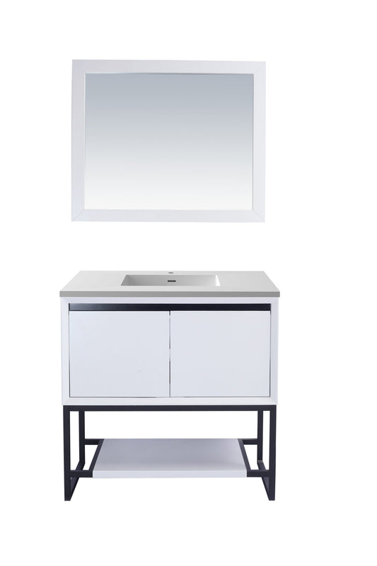 Laviva 313SMR-36W-MW Laviva Alto 36" White Bathroom Vanity with Matte White VIVA Stone Solid Surface Countertop 313SMR-36W-MW