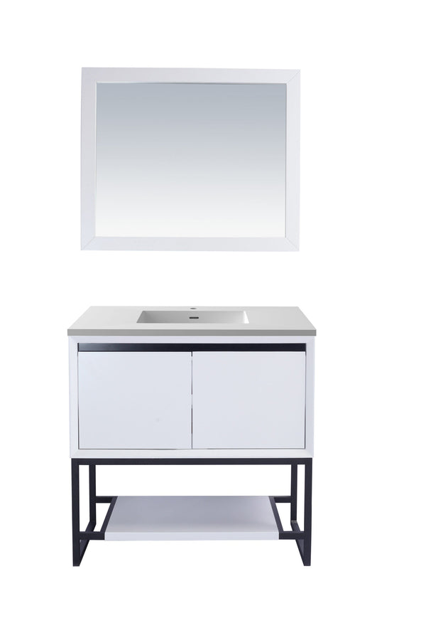 Laviva 313SMR-36W-MW Laviva Alto 36 White Bathroom Vanity with Matte White VIVA Stone Solid Surface Countertop 313SMR-36W-MW