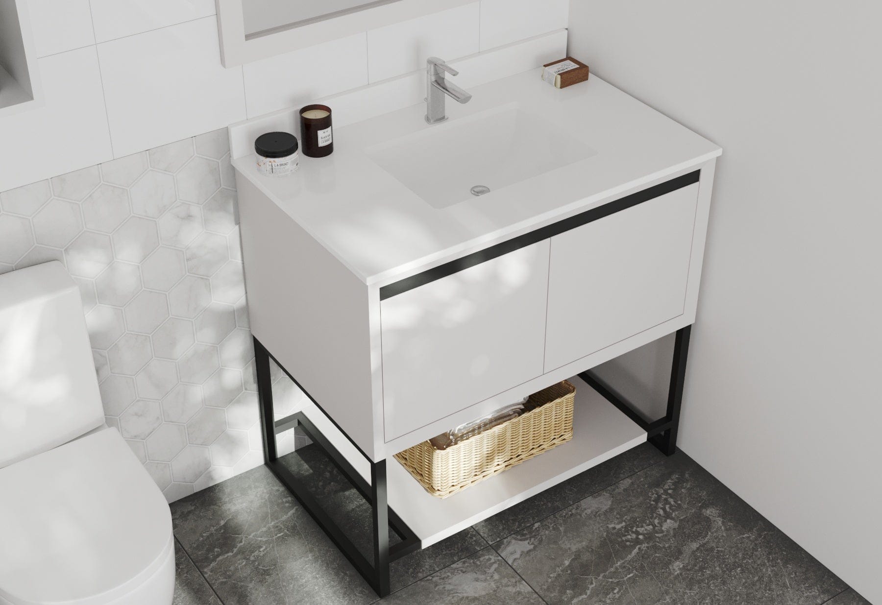 Laviva 313SMR-36W-WQ Laviva Alto 36" White Bathroom Vanity with White Quartz Countertop 313SMR-36W-WQ