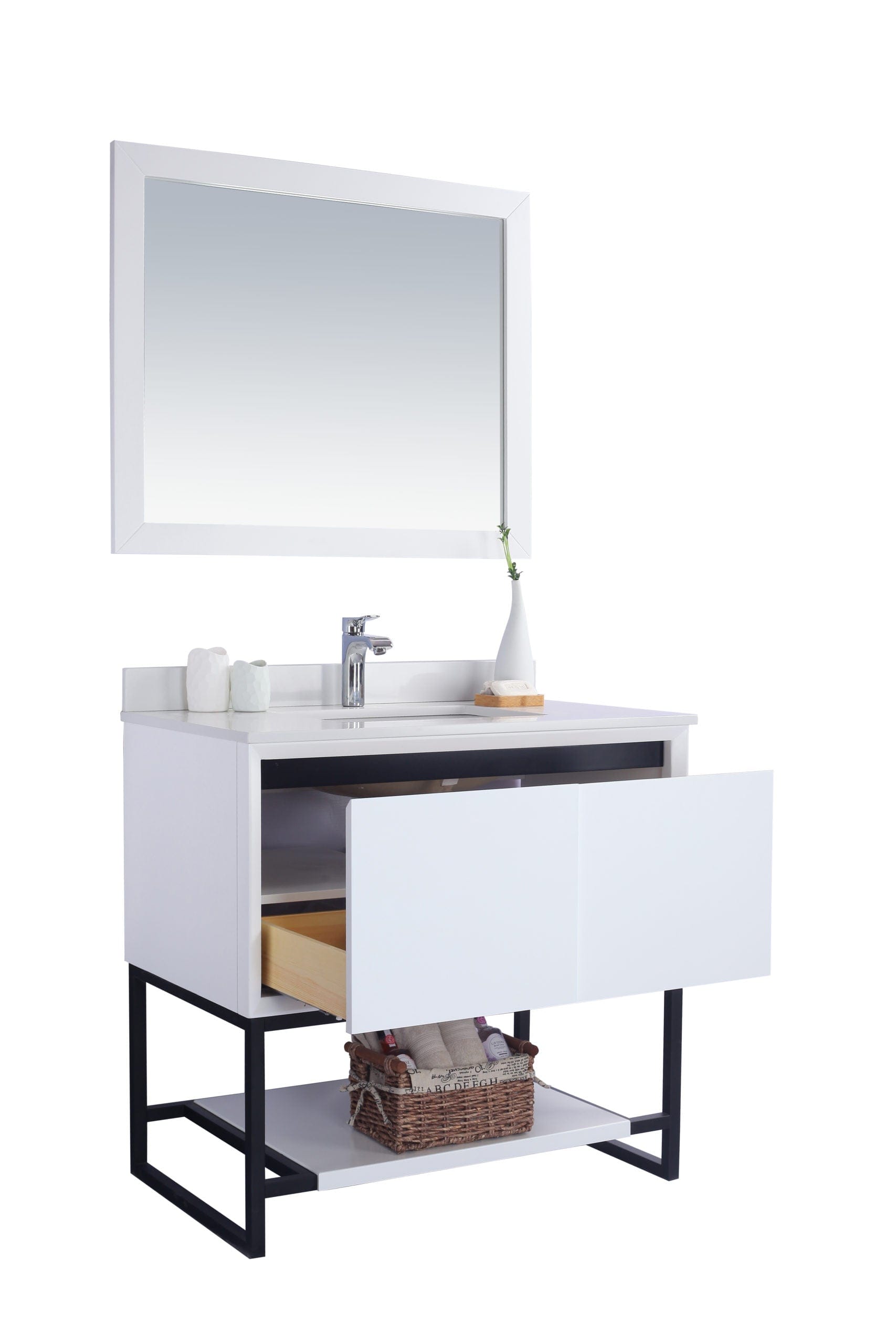 Laviva 313SMR-36W-WQ Laviva Alto 36" White Bathroom Vanity with White Quartz Countertop 313SMR-36W-WQ