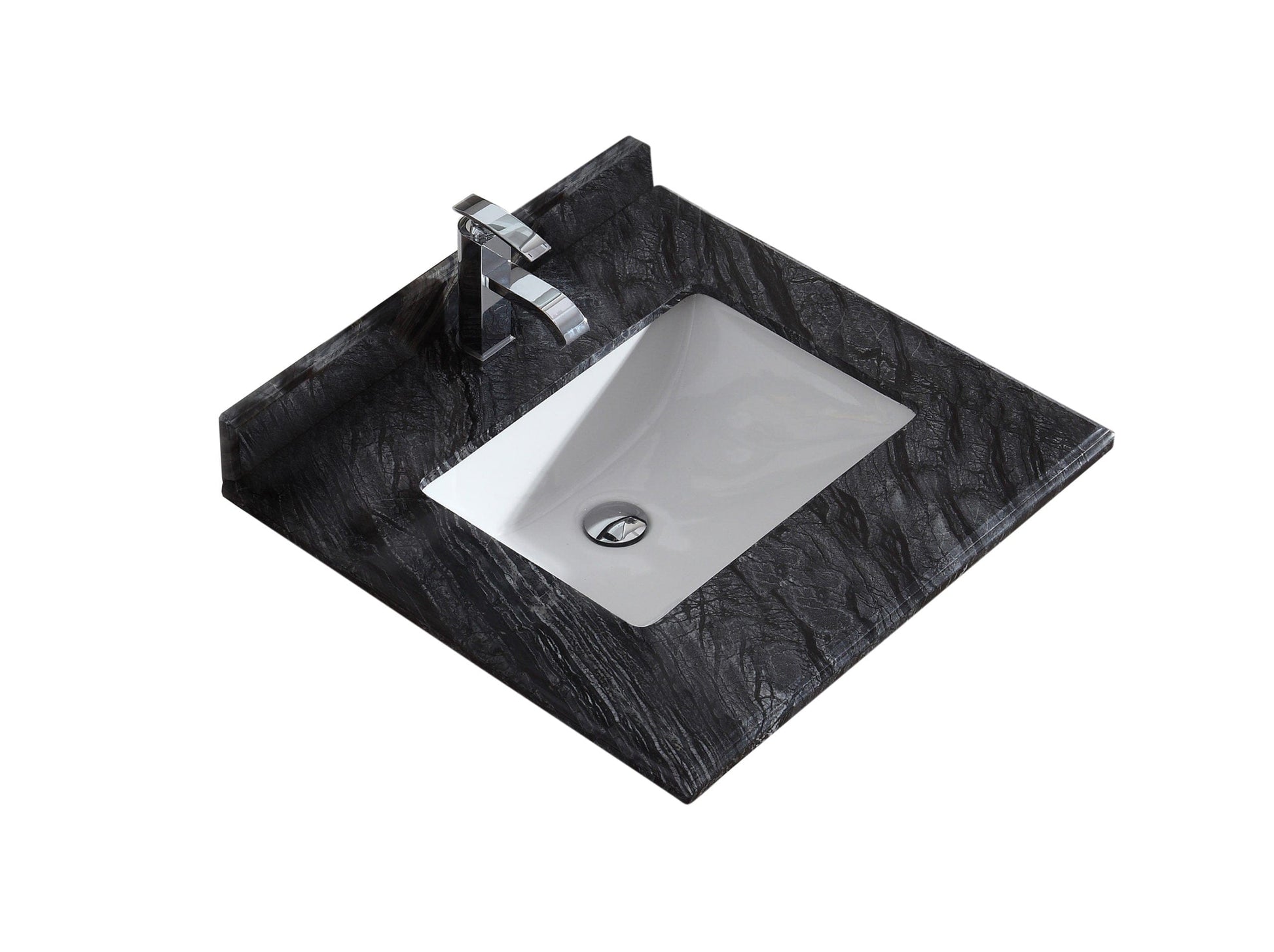 Laviva 313SQ1H-24-BW Laviva Forever 24" Single Hole Black Wood Marble Countertop with Rectangular Ceramic Sink 313SQ1H-24-BW