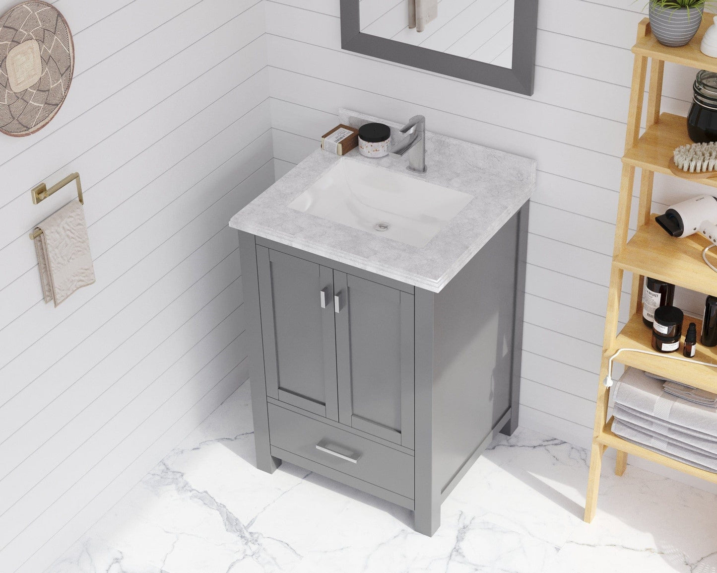 Laviva 313SQ1H-24-WC Laviva Forever 24" Single Hole White Carrara Marble Countertop with Rectangular Ceramic Sink 313SQ1H-24-WC