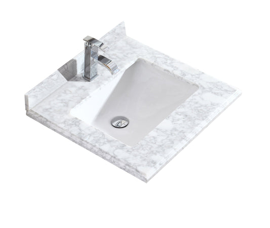 Laviva 313SQ1H-24-WC Laviva Forever 24" Single Hole White Carrara Marble Countertop with Rectangular Ceramic Sink 313SQ1H-24-WC