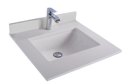 Laviva 313SQ1H-24-WQ Laviva Forever 24" Single Hole White Quartz Countertop with Rectangular Ceramic Sink 313SQ1H-24-WQ