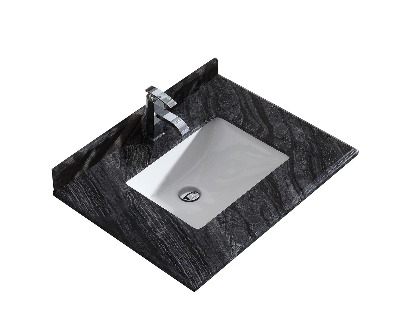 Laviva 313SQ1H-30-BW Laviva Forever 30" Single Hole Black Wood Marble Countertop with Rectangular Ceramic Sink 313SQ1H-30-BW