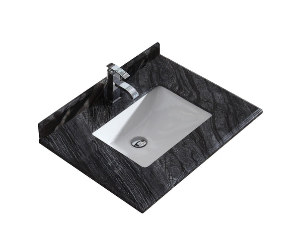 Laviva 313SQ1H-30-BW Laviva Forever 30 Single Hole Black Wood Marble Countertop with Rectangular Ceramic Sink 313SQ1H-30-BW