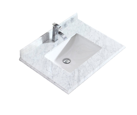 Laviva 313SQ1H-30-WC Laviva Forever 30" Single Hole White Carrara Marble Countertop with Rectangular Ceramic Sink 313SQ1H-30-WC