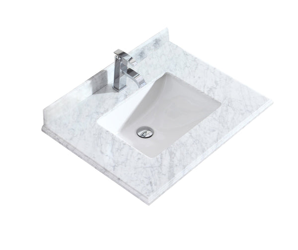 Laviva 313SQ1H-30-WC Laviva Forever 30 Single Hole White Carrara Marble Countertop with Rectangular Ceramic Sink 313SQ1H-30-WC