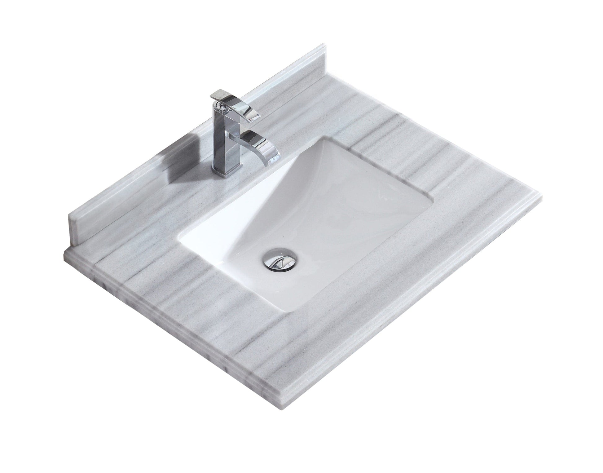 Laviva 313SQ1H-30-WS Laviva Forever 30" Single Hole White Stripes Marble Countertop with Rectangular Ceramic Sink 313SQ1H-30-WS