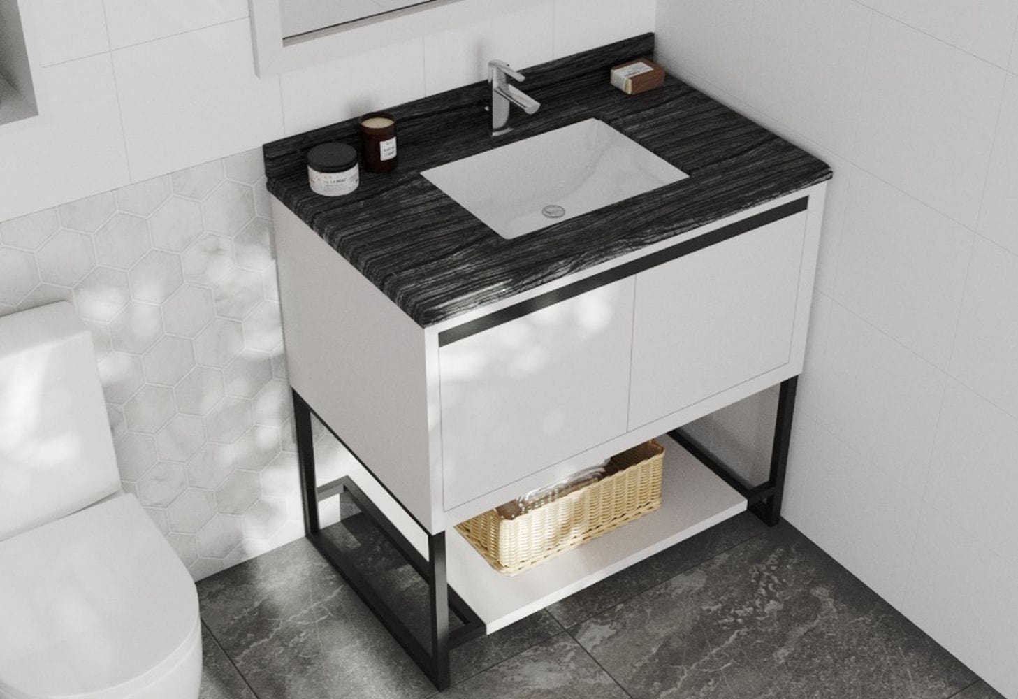 Laviva 313SQ1H-36-BW Laviva Forever 36" Single Hole Black Wood Marble Countertop with Rectangular Ceramic Sink 313SQ1H-36-BW