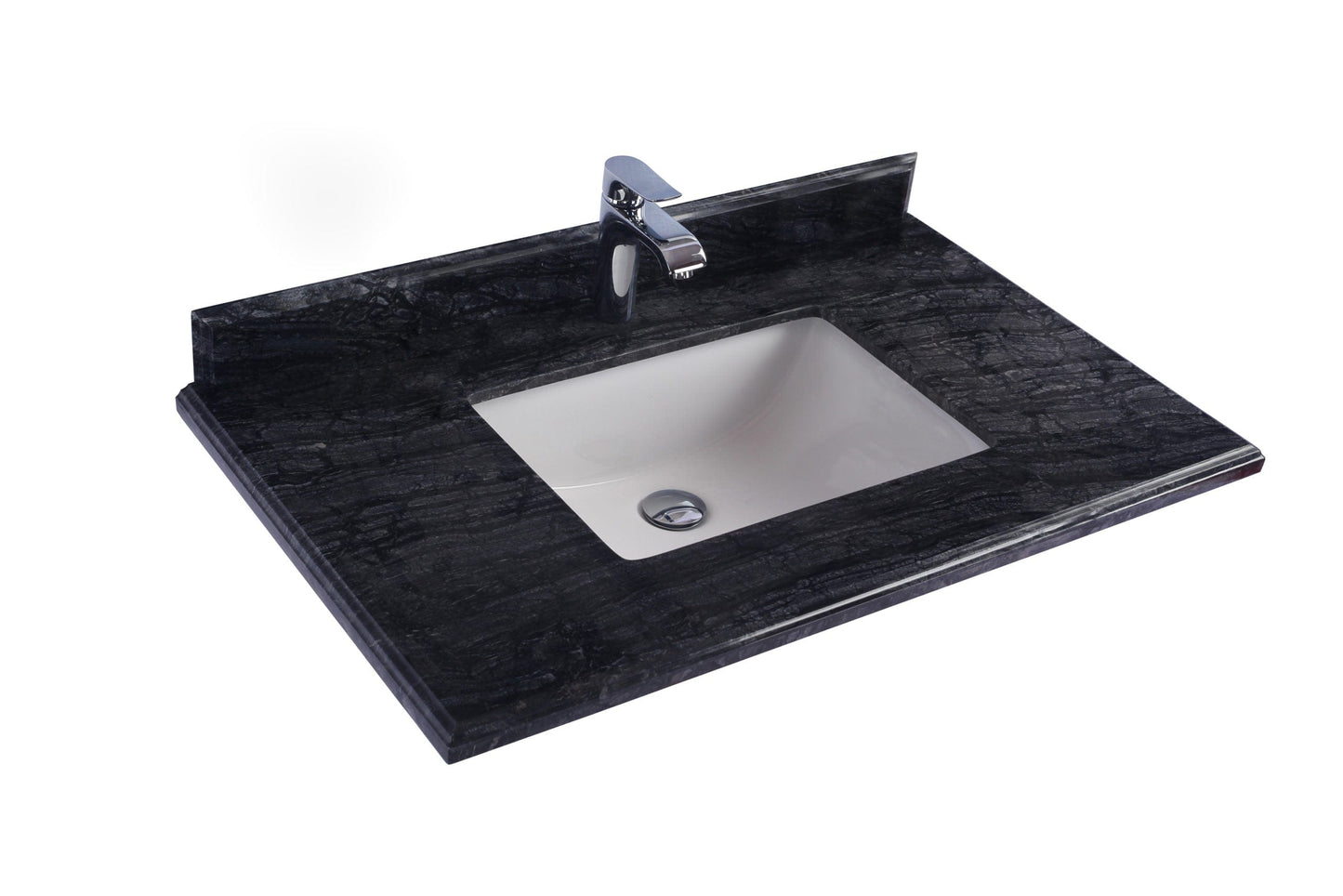 Laviva 313SQ1H-36-BW Laviva Forever 36" Single Hole Black Wood Marble Countertop with Rectangular Ceramic Sink 313SQ1H-36-BW