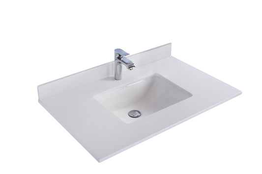 Laviva 313SQ1H-36-WQ Laviva Forever 36" Single Hole White Quartz Countertop with Rectangular Ceramic Sink 313SQ1H-36-WQ