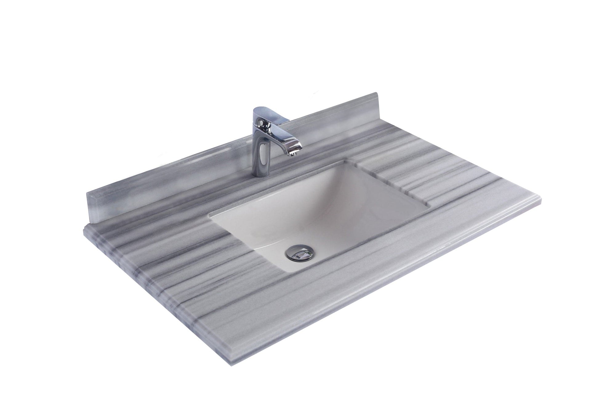 Laviva 313SQ1H-36-WS Laviva Forever 36" Single Hole White Stripes Marble Countertop with Rectangular Ceramic Sink 313SQ1H-36-WS