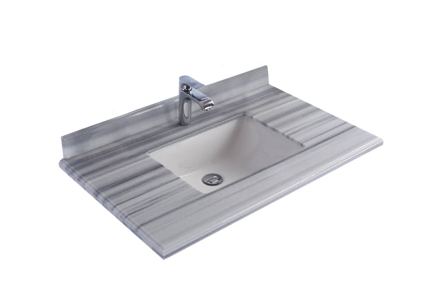 Laviva 313SQ1H-36-WS Laviva Forever 36 Single Hole White Stripes Marble Countertop with Rectangular Ceramic Sink 313SQ1H-36-WS