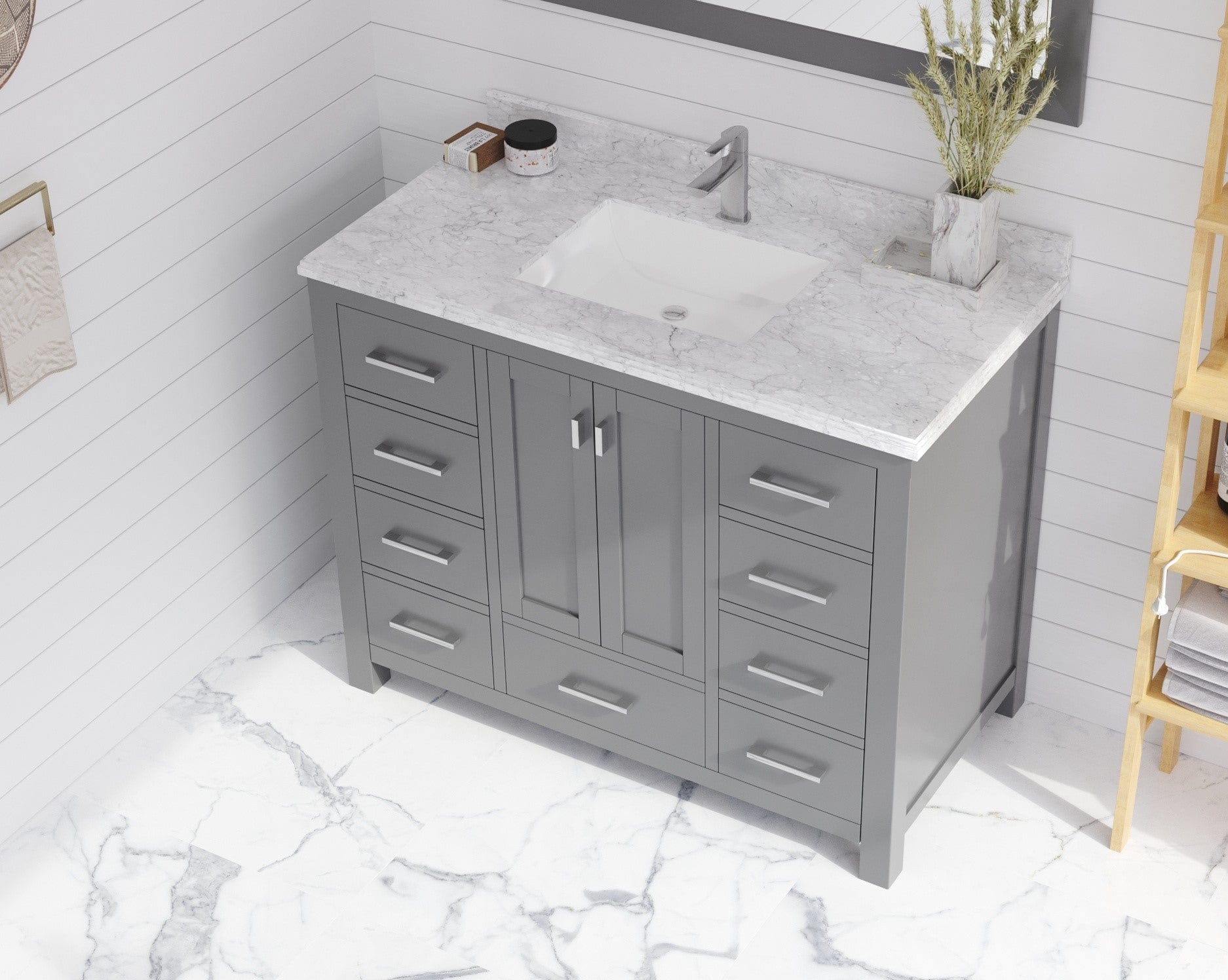 Laviva 313SQ1H-42-WC Laviva Forever 42" Single Hole White Carrara Marble Countertop with Rectangular Ceramic Sink 313SQ1H-42-WC